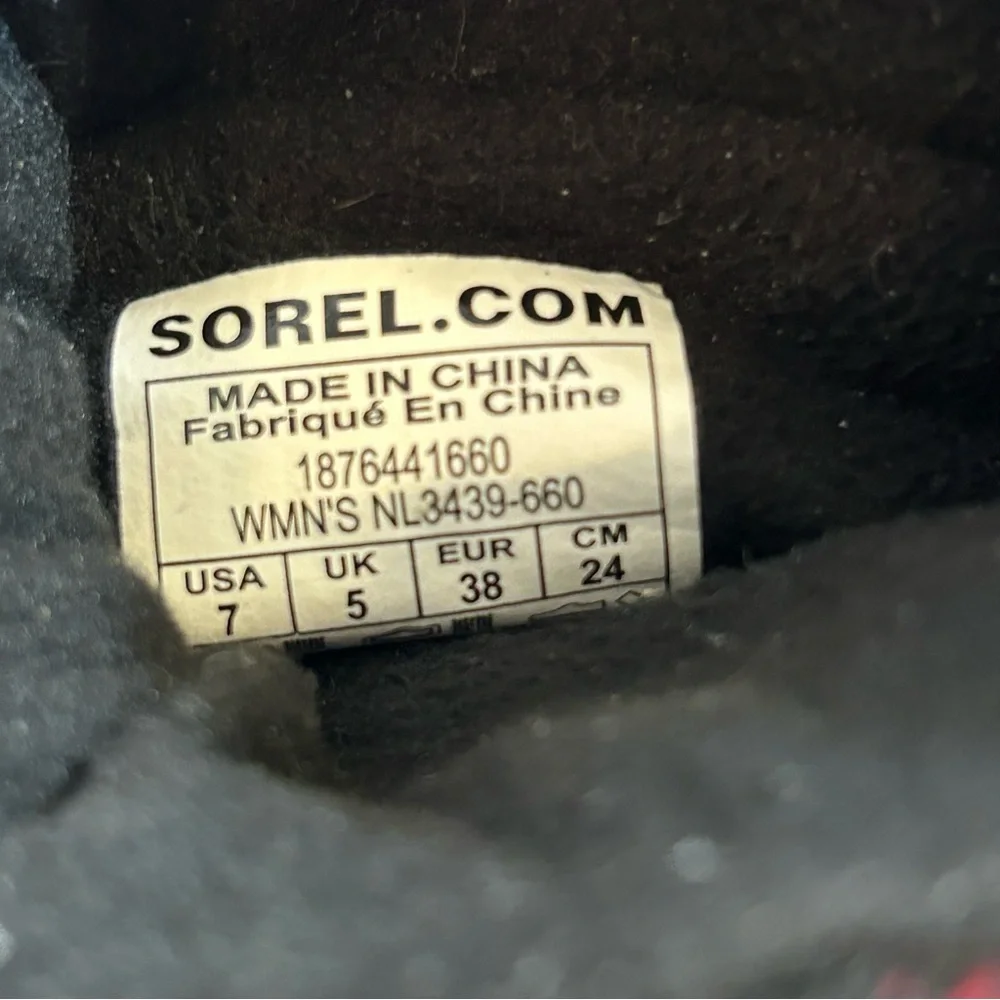 Sorel‎ women’s red & black plaid slip on winter booties waterproof boots size 7 - Picture 11 of 11